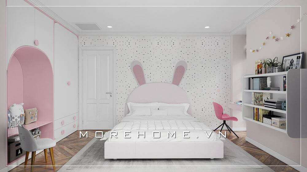 Thiết kế phòng ngủ cho bé gái với tone hồng dễ thương, nhẹ nhàng